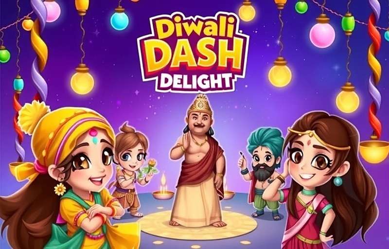 Diwali Dash Delight Game Cover Diwali Dash Delight game cover showing colorful Diwali celebration with game characters