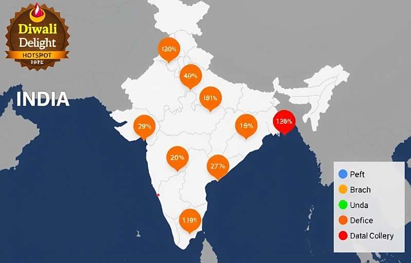 Diwali Dash Delight Regional Popularity Map of India showing Diwali Dash Delight download hotspots across different states