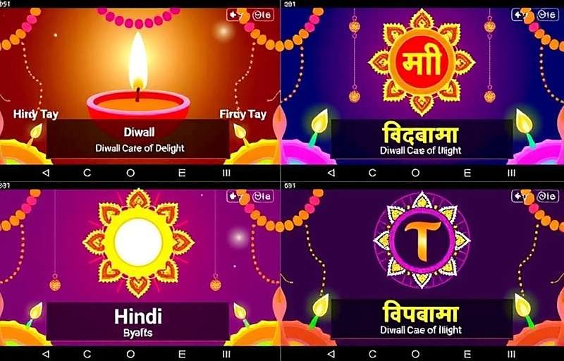 Diwali Dash Delight Localized Versions Screenshots showing Diwali Dash Delight in different Indian languages including Hindi, Tamil, Bengali, and Telugu
